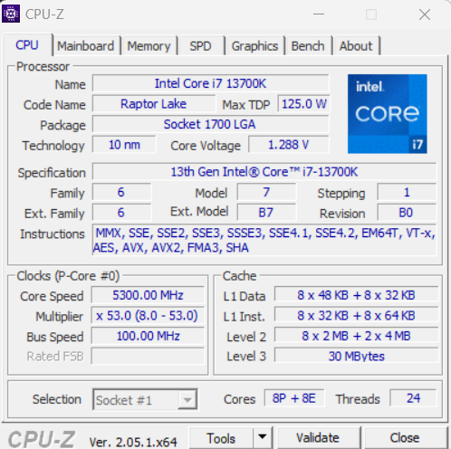 interface de Cpu Z