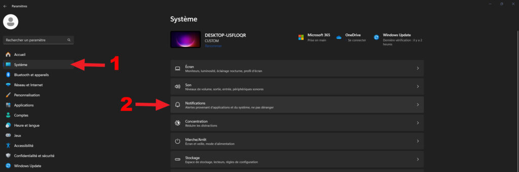 screen 1 désactiver les notifications