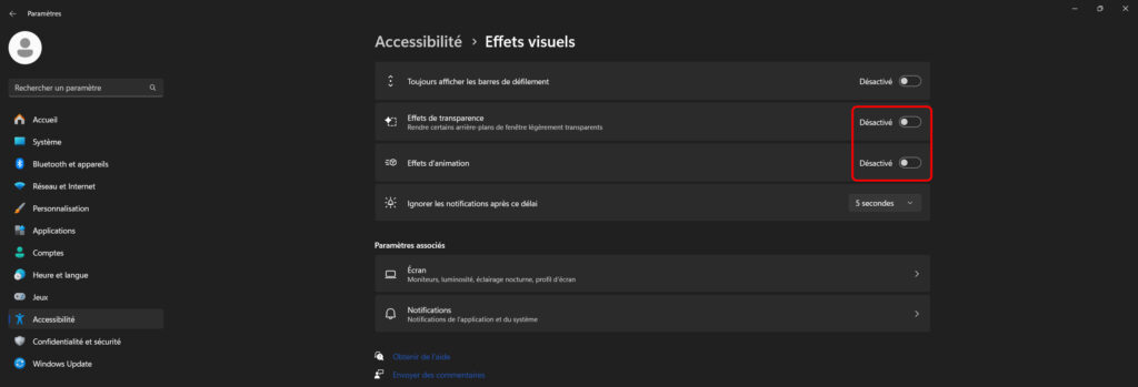 screen 2 désactiver effets windows
