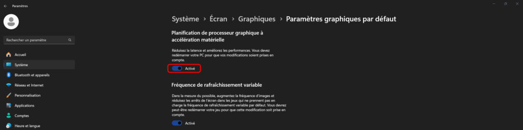 screen 3 activation de l'accélération matérielle