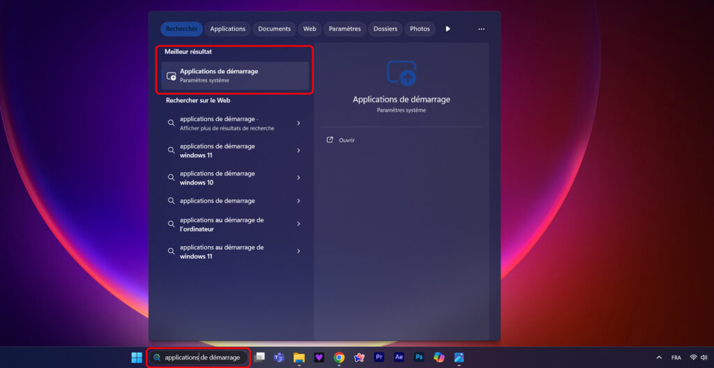 screen 1 gestion applications de démarrage