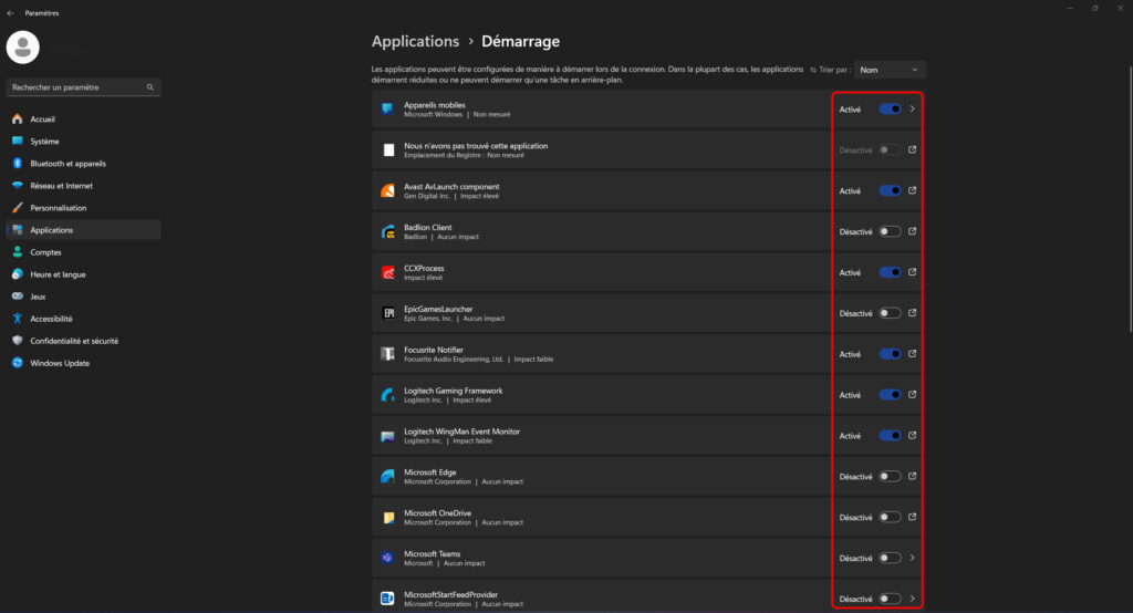screen 2 gestion applications de démarrage